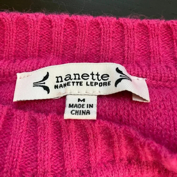 NWT Nanette Lepore Bedazzled Cable Knit Crewneck Pullover Sweater Women's M Pink - Picture 13 of 14